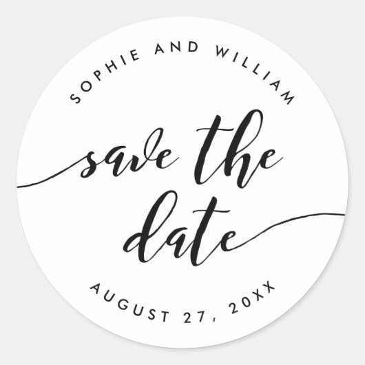 Zwart en Wit Relax Script Save the Date Ronde Sticker (Voorkant)