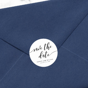 Zwart en Wit Relax Script Save the Date Ronde Sticker