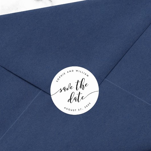 Zwart en Wit Relax Script Sla de Datum Op Ronde Sticker