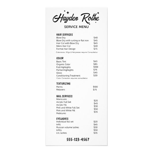 Zwart en wit Retro kalligrafie en sterren Reclamekaart (Voorkant)