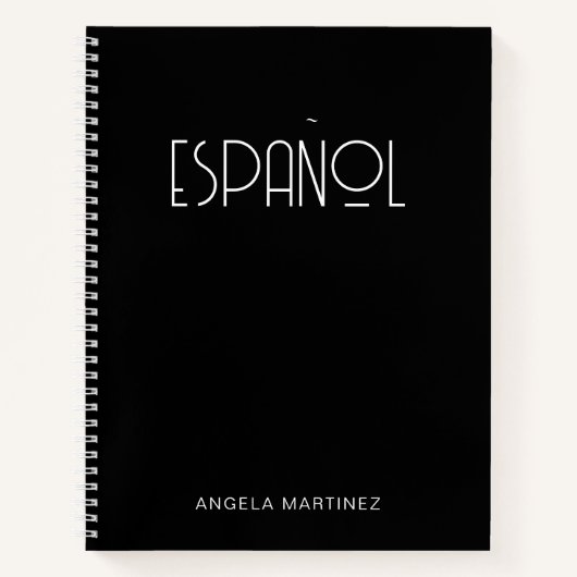 Zwart en wit Retro Spaans Taalstudie Notitieboek (Voorkant)