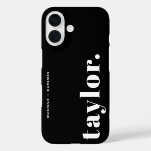 Zwart en wit retro typografie gepersonaliseerd iPhone 16 hoesje