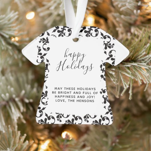 Zwart en wit rococo prettige vakantie script ornament (Boom)