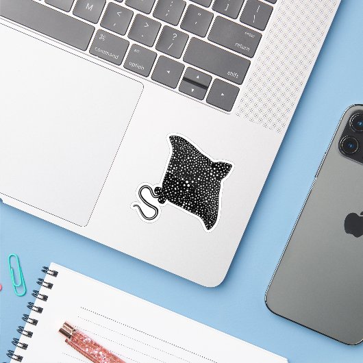 Zwart en wit rog sticker (Laptop met iPhone)