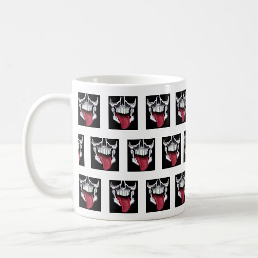 Zwart en wit rood schedelpatroon koffiemok (Links)