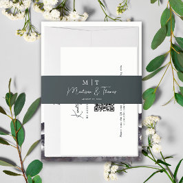 Zwart en Wit Rustiek Modern Monogram Uitnodigingen Wikkel
