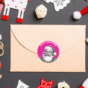 zwart en wit Santa Hot Pink Ronde Sticker