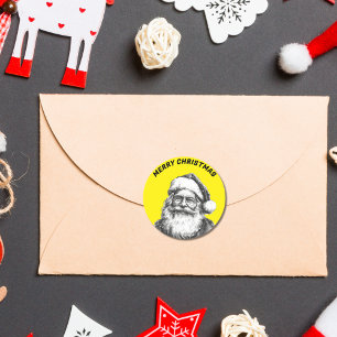 zwart en wit Santa Neon geel Ronde Sticker