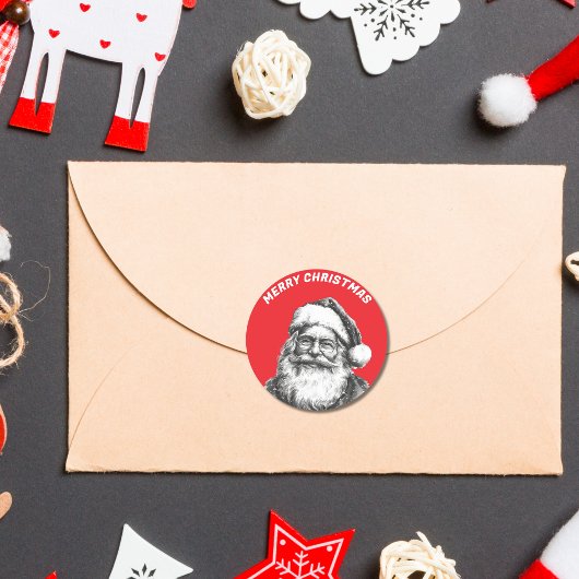 zwart en wit Santa Red Ronde Sticker
