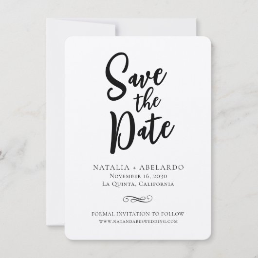 Zwart en Wit Save The Date Kaart Elegant (Voorkant)