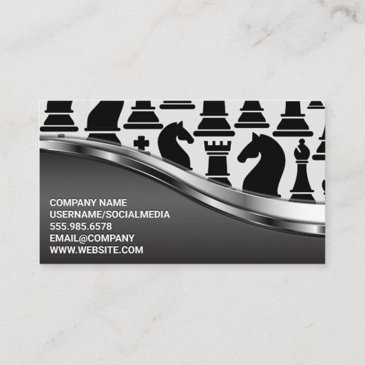 Zwart en Wit Schakenstukken | Metaalglans Visitekaartje (Achterkant)