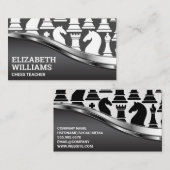 Zwart en Wit Schakenstukken | Metaalglans Visitekaartje (Voorkant / Achterkant)