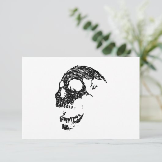 Zwart en wit schedelontwerp. RSVP kaartje (Staand voorkant)