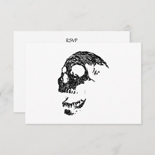 Zwart en wit schedelontwerp. RSVP kaartje (Voorkant / Achterkant)