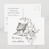Zwart en wit Schetst Huis Nieuw Adres Aankondigingskaart (Voorkant / Achterkant)