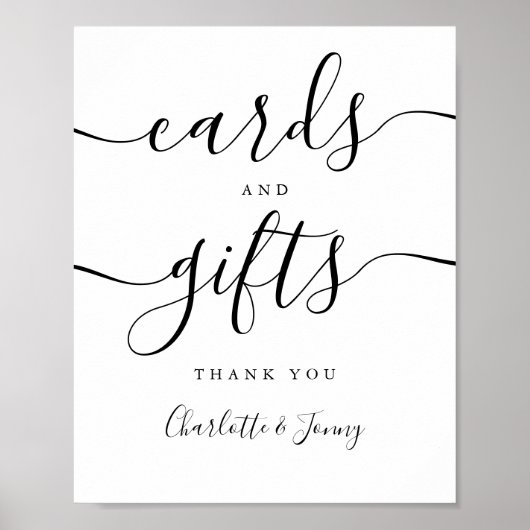 Zwart En Wit Schrift Kaarten En Cadeaus Bord Poster (Voorkant)