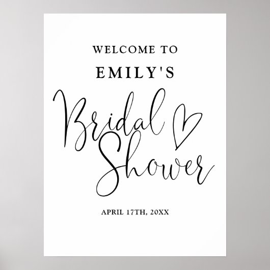 Zwart en wit script bruidsdouche welkomstbord poster (Voorkant)