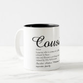 Zwart en Wit Script Cool Cousin Definitie  Tweekleurige Koffiemok (Voorkant links)