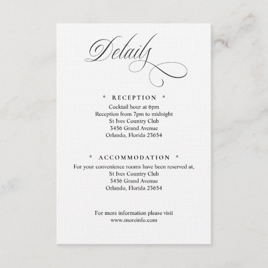 Zwart en Wit Script Details Enclosure Kaart (Voorkant)