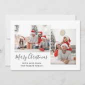 Zwart en wit script drie foto's met pretkerst feestdagenkaart (Voorkant)
