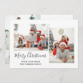 Zwart en wit script drie foto's met pretkerst feestdagenkaart (Voorkant / Achterkant)