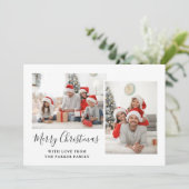 Zwart en wit script drie foto's met pretkerst feestdagenkaart (Staand voorkant)