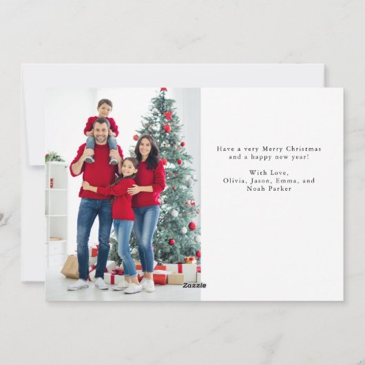 Zwart en wit script drie foto's met pretkerst feestdagenkaart (Achterkant)