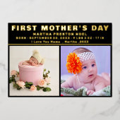 Zwart en Wit | Script Eerste Moederdag Foto  Folie Feestdagenkaart (Voorkant)