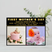 Zwart en Wit | Script Eerste Moederdag Foto  Folie Feestdagenkaart (Staand Voorkant)
