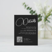 Zwart en Wit Script Huwelijksdetails RSVP Kaart (Staand voorkant)