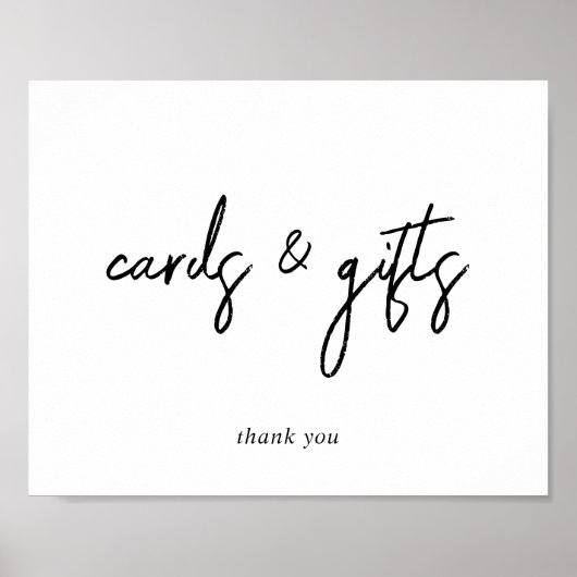 Zwart en wit script kaarten en cadeaus bord poster (Voorkant)