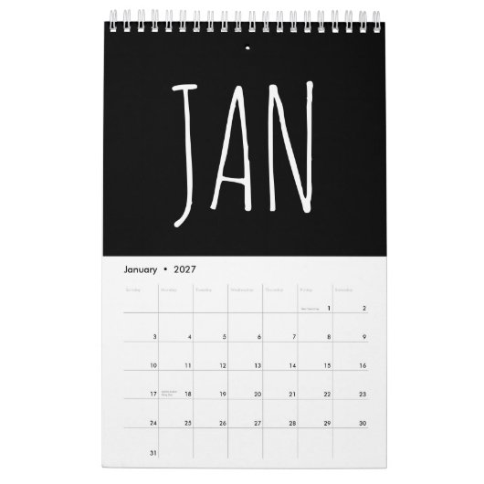 Zwart en wit script kalligrafie schrift kalender (Jan 2027)