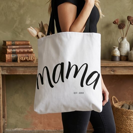 Zwart en Wit Script Mama Opgericht Elegant Tote Bag