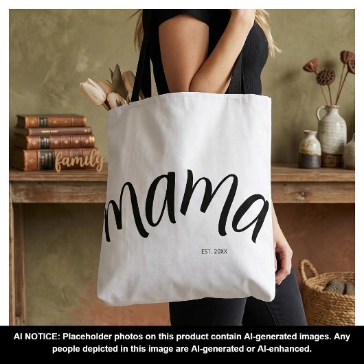 Zwart en Wit Script Mama Opgericht Elegant Tote Bag