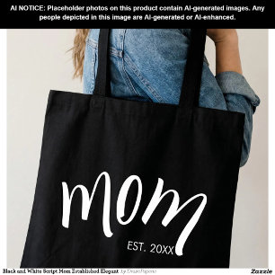 Zwart en Wit Script Moeder Opgericht Elegant Tote Bag