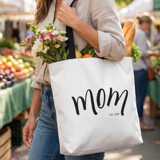 Zwart en Wit Script Moeder Opgericht Elegant Tote Bag
