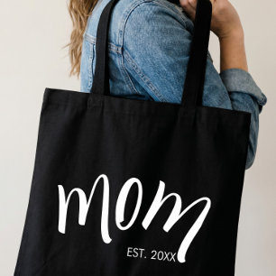 Zwart en Wit Script Moeder Opgericht Elegant Tote Bag