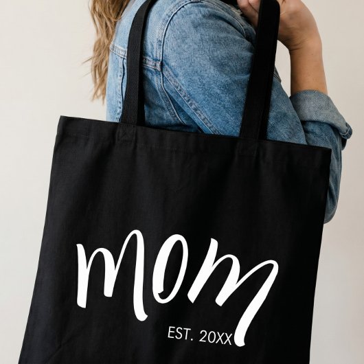 Zwart en Wit Script Moeder Opgericht Elegant Tote Bag