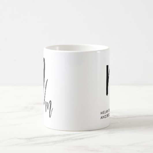 Zwart en wit script monogram koffiemok (Center)