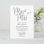 Zwart en wit script Mr en Mrs foto bruiloft Kaart (Staand voorkant)