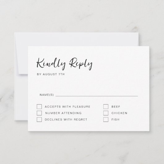 Zwart en Wit Script RSVP Kaart (Voorkant)