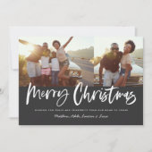 Zwart en wit script, smakelijk kerstfeest multi-fo feestdagenkaart (Voorkant)