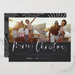 Zwart en wit script, smakelijk kerstfeest multi-fo folie feestdagenkaart<br><div class="desc">Zwart en wit schrift smerig kerstmis multi-foto moderne ster die het design barst.</div>