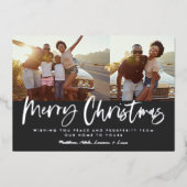 Zwart en wit script, smakelijk kerstfeest multi-fo folie feestdagenkaart (Voorkant)