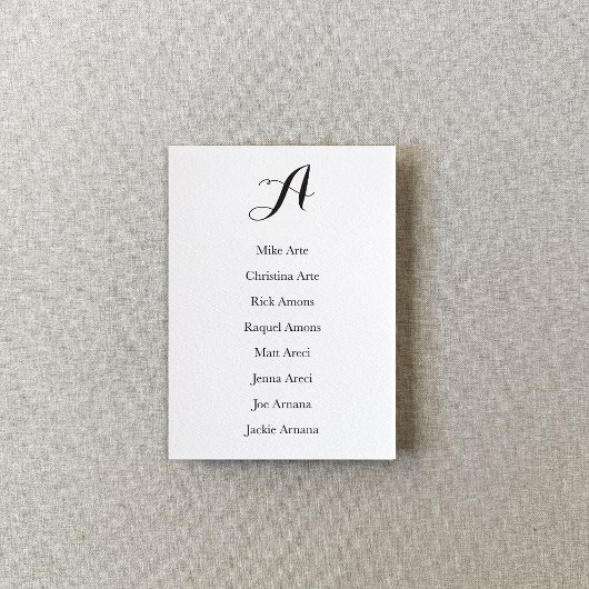 Zwart en wit script tafelstoelindeling kaart