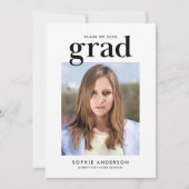 Zwart en Wit Serif Foto Grad Aankondiging (Voorkant)