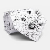 Zwart en wit sierlijk bloemmotief stropdas (Opgerold)