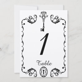 Zwart en Wit Sleutel Huwelijk Tafel Nummer Kaart