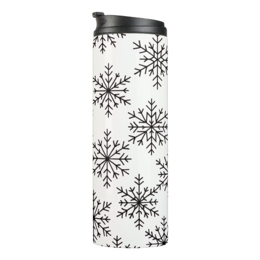 Zwart en wit sneeuwvlokpatroon thermisch reisbeker thermosbeker (Geroteerd rechts)