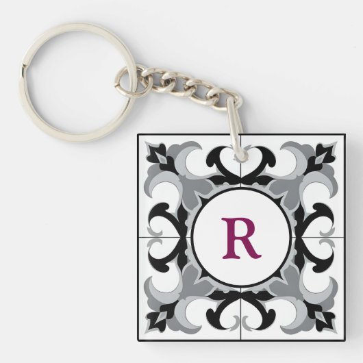 Zwart en wit Spaans model met initialen Sleutelhanger (Voorkant)